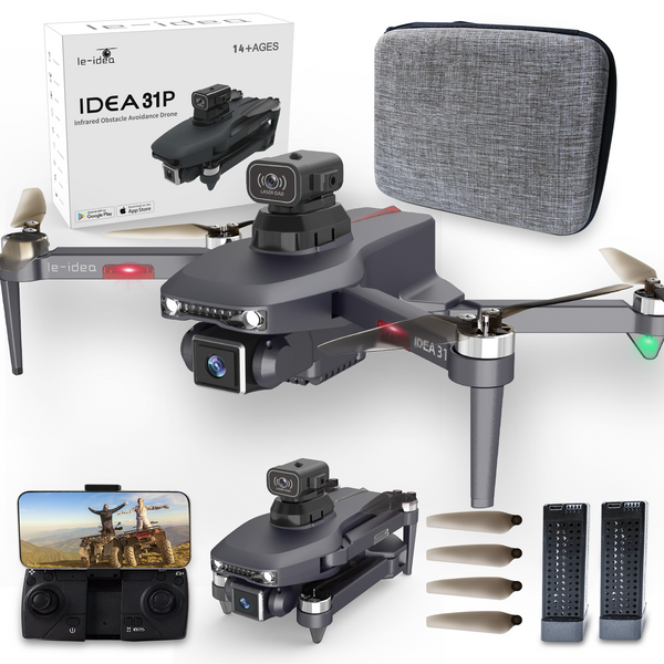 le-idea Dron motor sin escobillas 12Pro, cámara ajustable 4K para adultos,  cámara inferior máxima de 24.9 mi/h, posicionamiento de flujo óptico 5G