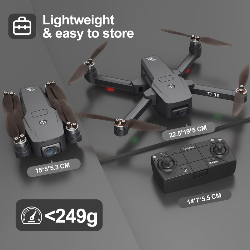 IDEA36 Drone con Camera 4K, Scheda SD con Motori Brushless Droni con Camera per Adulti 4K, Posizionamento Ottico in Streaming, Trasmissione WiFi 5G, Droni GPS Seguimi