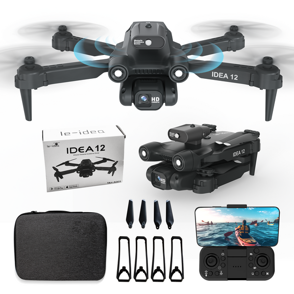 IDEA12 Drone with Adjustable Camera 1080P HD with Optical Flow Positioning for Beginners and Adults, FPV RC Drone Quadcopter with 360° Active Obstacle Avoidance, Dual Cameras, 2 Batteries