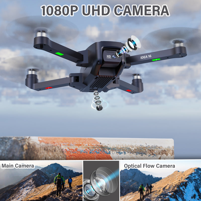 IDEA16P Brushless Motor Drone with 2 Camera for Adults 2k EIS Camera Drone Max speed 40km/h 5GHz WiFi FPV video RC Drones Dual Camera Drone for Adults EIS Camera 2K 30 Minutes 2 Batteries