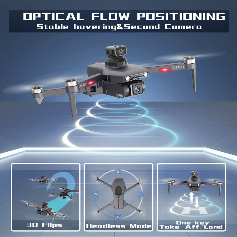 IDEA31 P Brushless Motor Drone with 2 Camera for Adults 4K 360° Obstacle Avoidance Drone 4K Camera Optical Flow Positioning 5G WiFi Video FPV Quadcopter for Beginners 2 Batteries